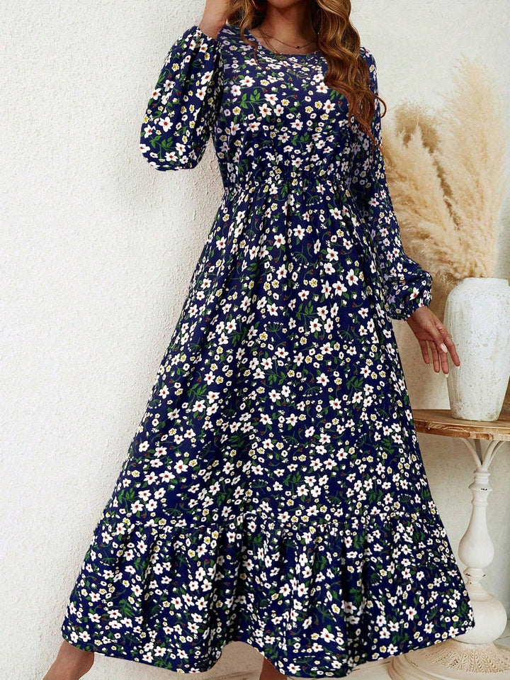 Flora | Kvinders Blomsterprint Biskopærme Smocked Talje Maxi Kjole