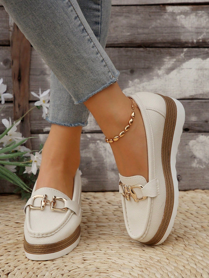 Kvinder Casual Loafers med Guldspænde og Sportssål