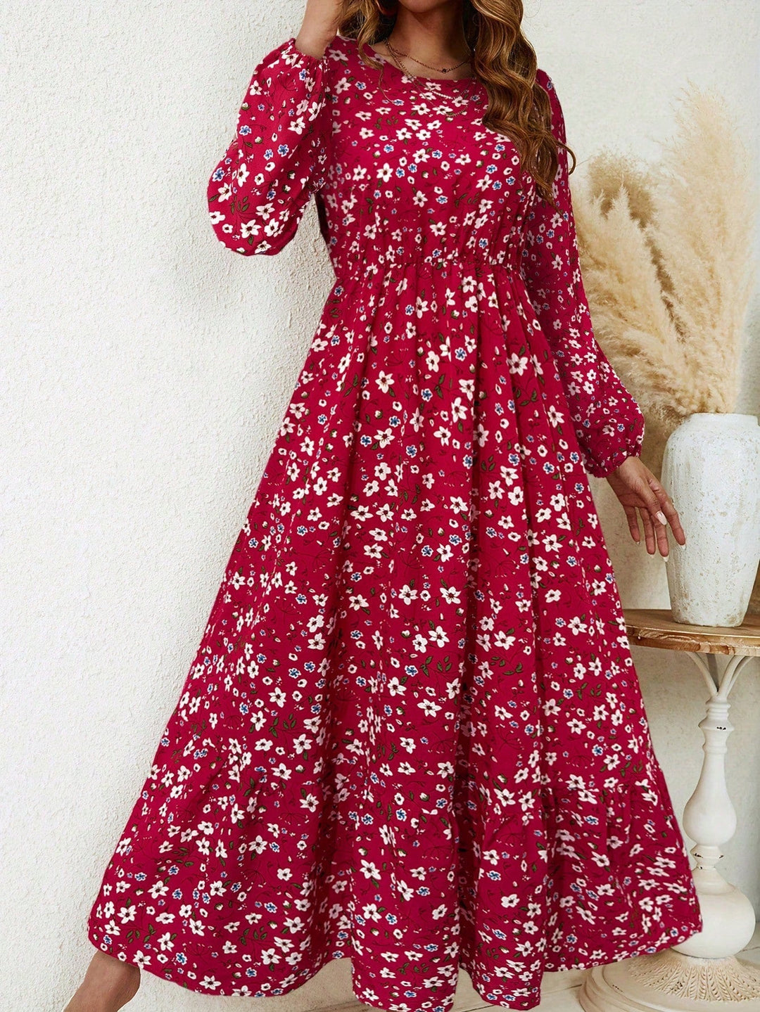 Flora | Kvinders Blomsterprint Biskopærme Smocked Talje Maxi Kjole