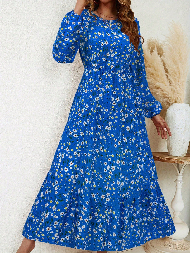 Flora | Kvinders Blomsterprint Biskopærme Smocked Talje Maxi Kjole