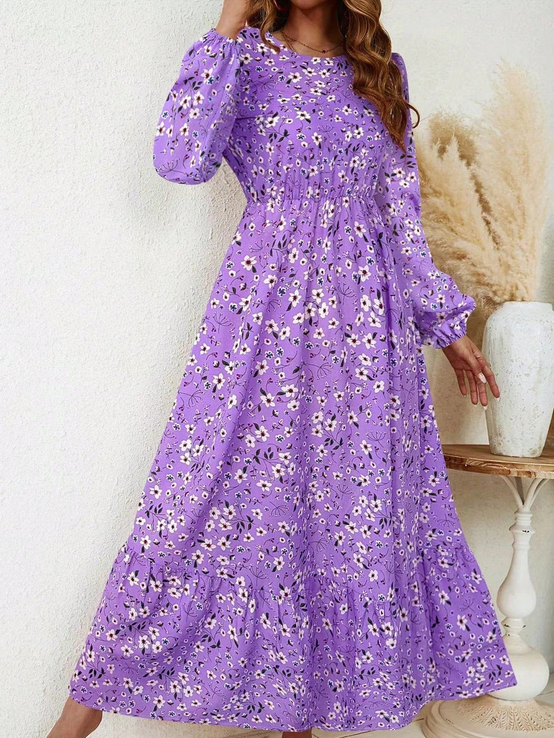 Flora | Kvinders Blomsterprint Biskopærme Smocked Talje Maxi Kjole