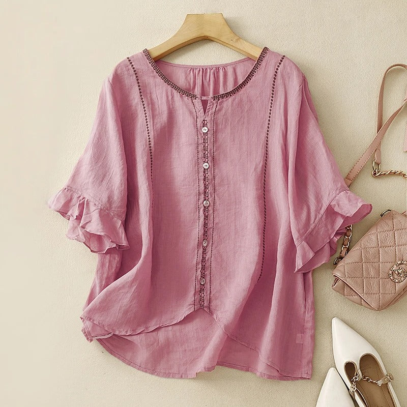 Gia™ | Mønstret Bluse med Flæseærmer