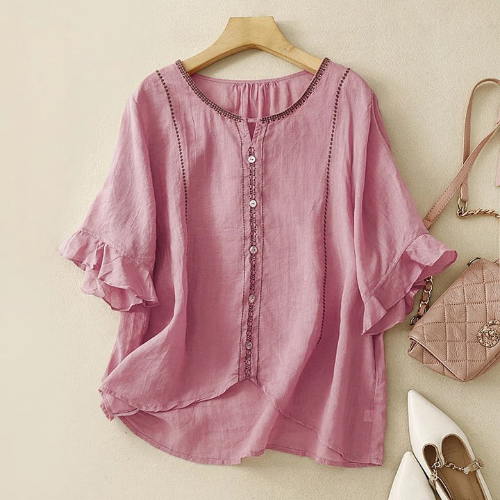 Gia™ | Mønstret Bluse med Flæseærmer