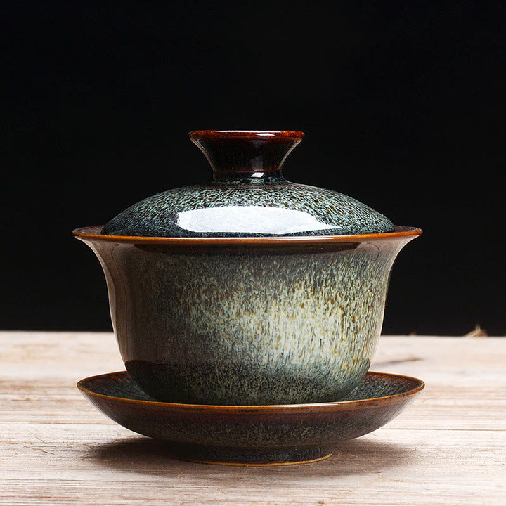 Elegant Keramisk Gaiwan Te Sæt med Sancai Glasur