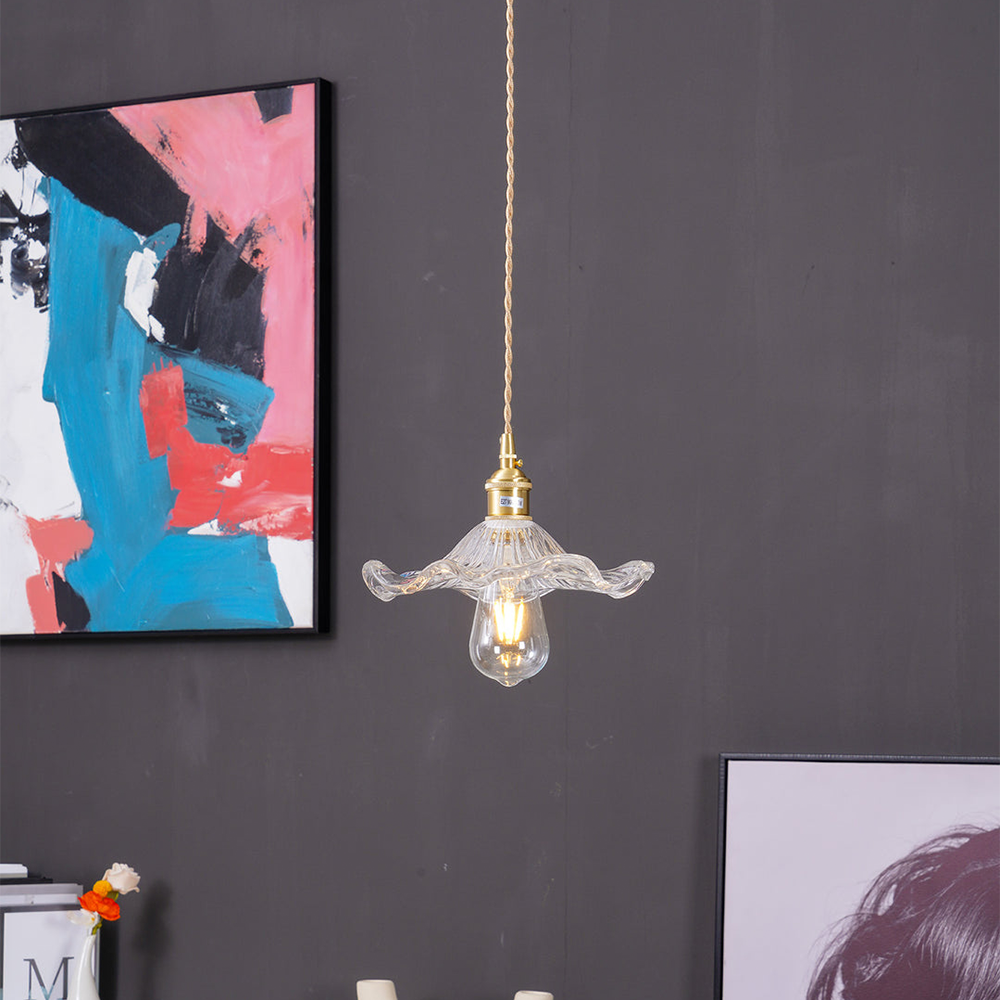 Hibiscus Blomst Dekorativ LED Lampe i Metal og Glas