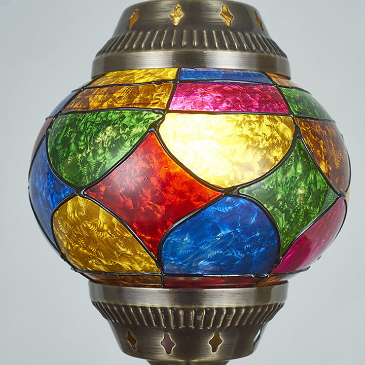 Flerfarvet Tiffany-inspireret Bordlampe med Keramisk Skygge