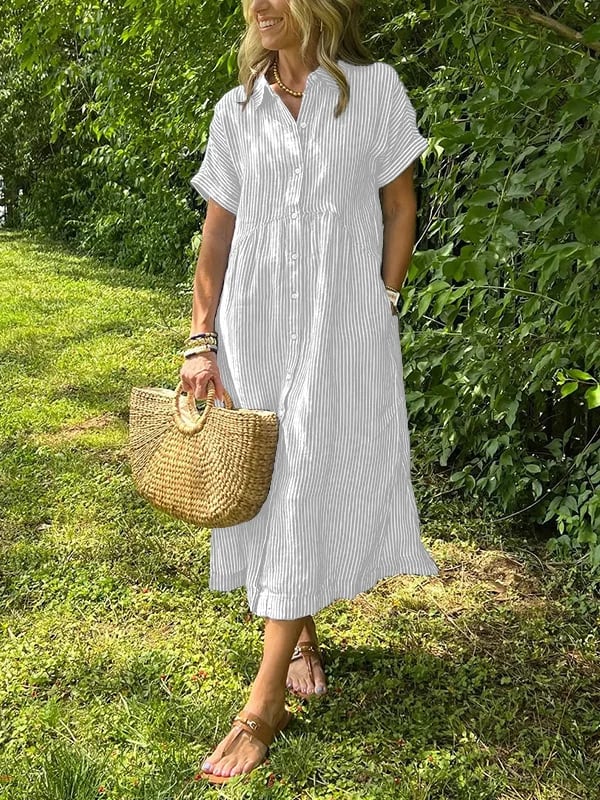 Corinne™ | Stribet Skjorte med Knapper