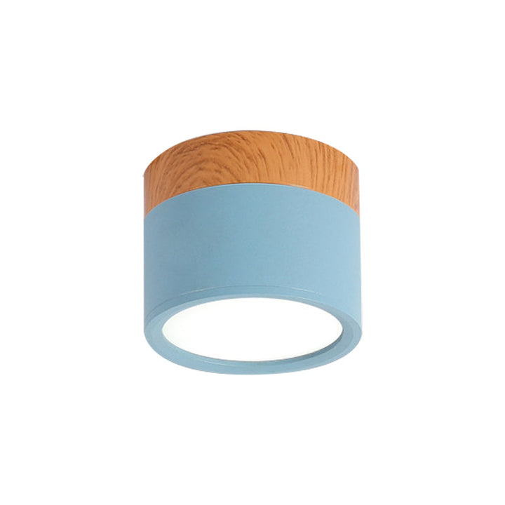 Kompakt Macaron Loftlampe i Metal og Træ - Gul, Blå, Sort
