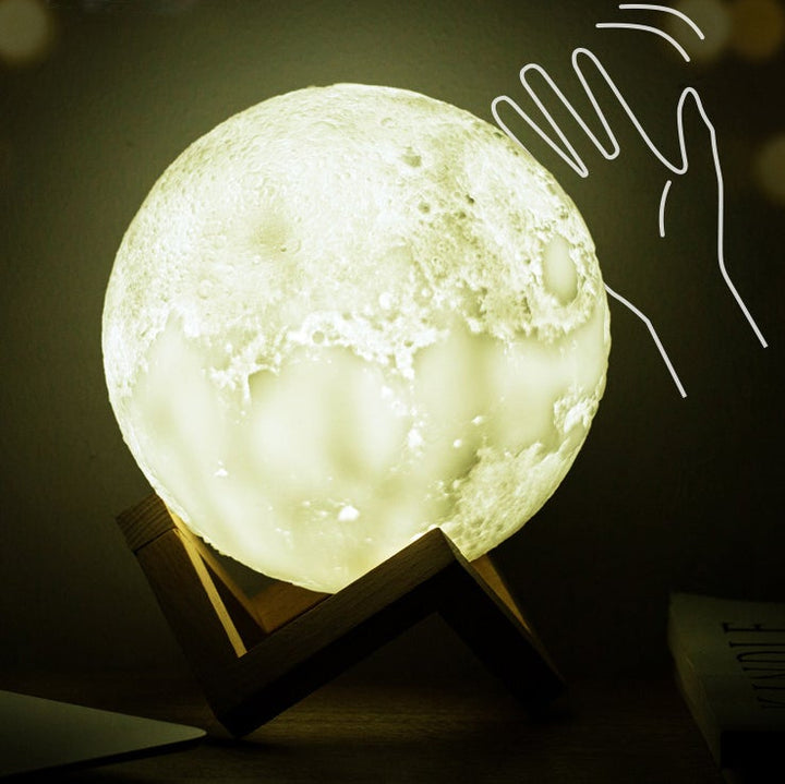 Genopladelig 3D-trykt Måne LED Bordlampe
