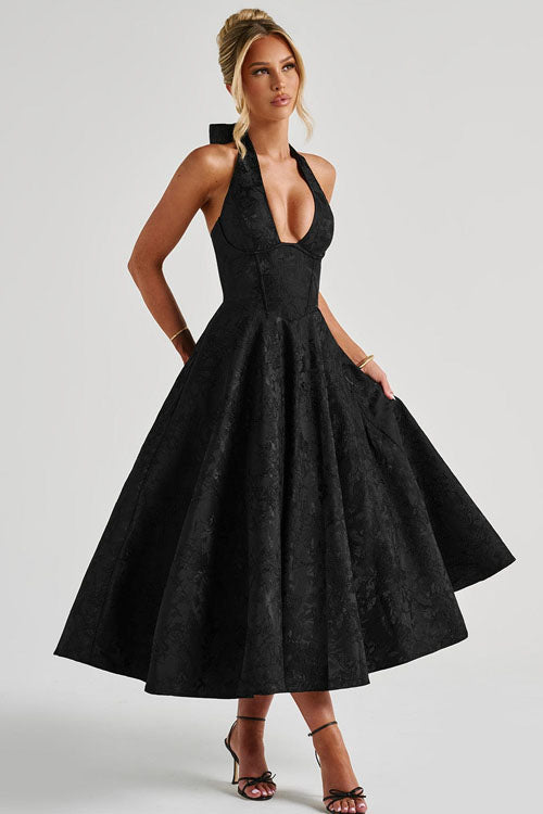 Genevieve™ | V-hals Halterneck Ærmeløs Jacquard Maxi Kjole