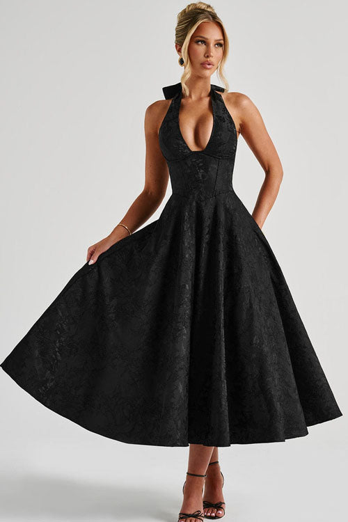 Genevieve™ | V-hals Halterneck Ærmeløs Jacquard Maxi Kjole