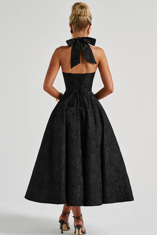 Genevieve™ | V-hals Halterneck Ærmeløs Jacquard Maxi Kjole