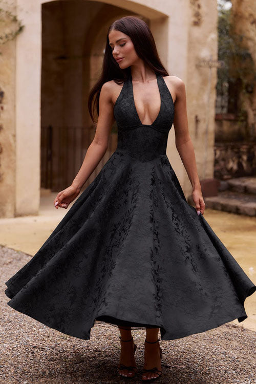 Genevieve™ | V-hals Halterneck Ærmeløs Jacquard Maxi Kjole