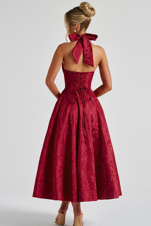 Genevieve™ | V-hals Halterneck Ærmeløs Jacquard Maxi Kjole