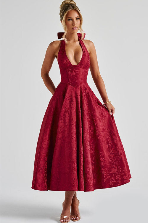 Genevieve™ | V-hals Halterneck Ærmeløs Jacquard Maxi Kjole