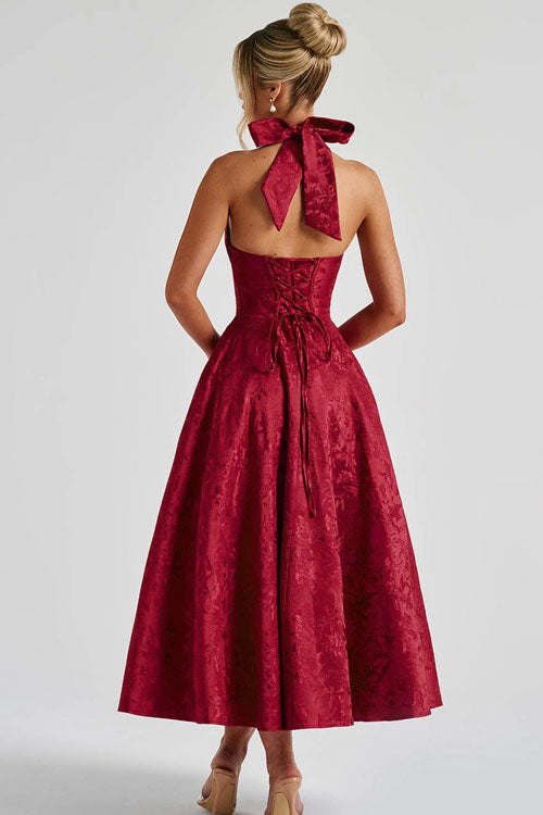 Genevieve™ | V-hals Halterneck Ærmeløs Jacquard Maxi Kjole