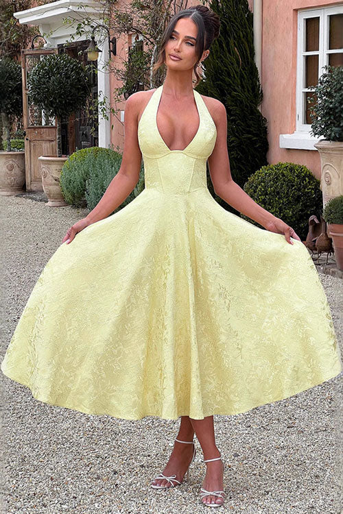 Genevieve™ | V-hals Halterneck Ærmeløs Jacquard Maxi Kjole