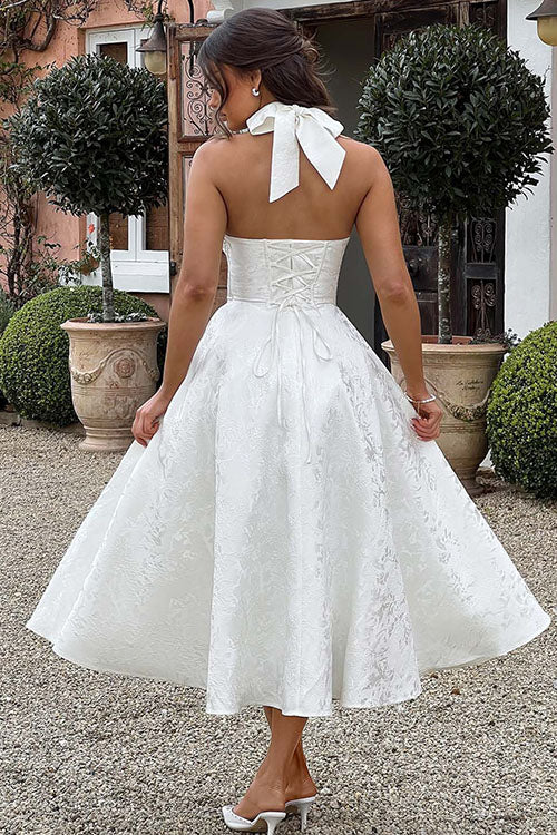 Genevieve™ | V-hals Halterneck Ærmeløs Jacquard Maxi Kjole