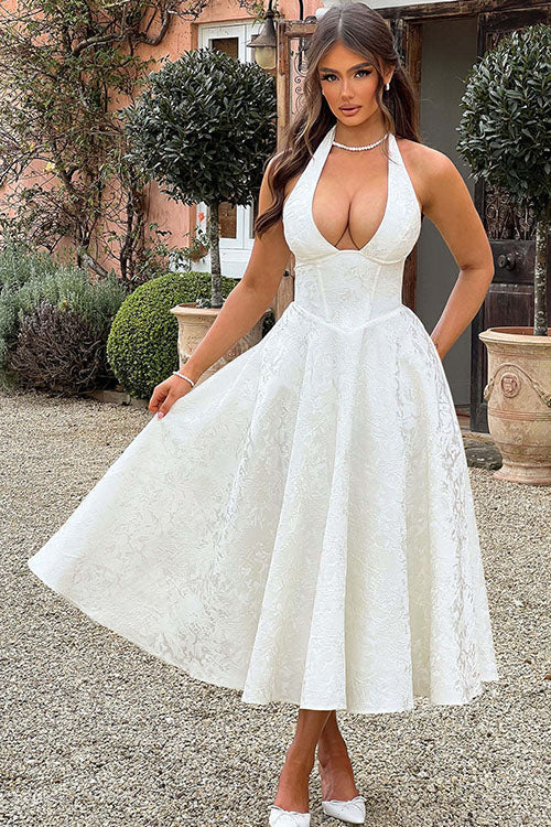 Genevieve™ | V-hals Halterneck Ærmeløs Jacquard Maxi Kjole