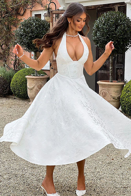 Genevieve™ | V-hals Halterneck Ærmeløs Jacquard Maxi Kjole