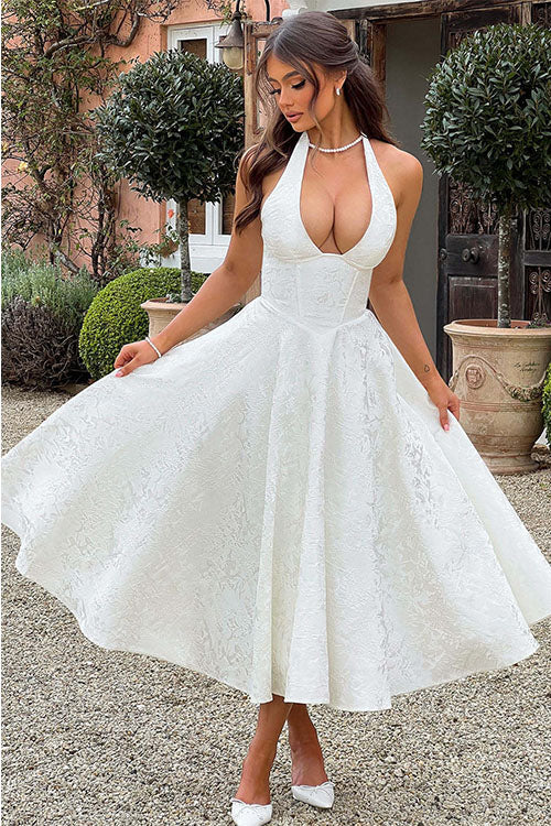 Genevieve™ | V-hals Halterneck Ærmeløs Jacquard Maxi Kjole
