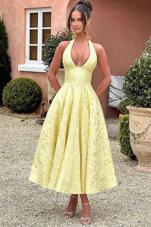 Genevieve™ | V-hals Halterneck Ærmeløs Jacquard Maxi Kjole