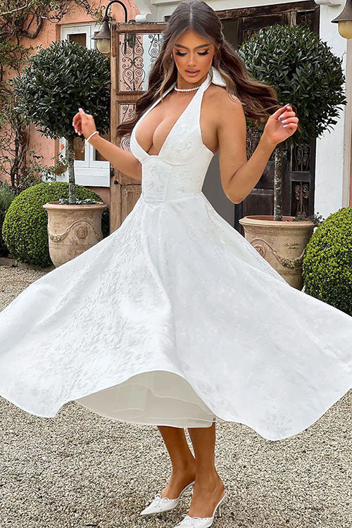 Genevieve™ | V-hals Halterneck Ærmeløs Jacquard Maxi Kjole