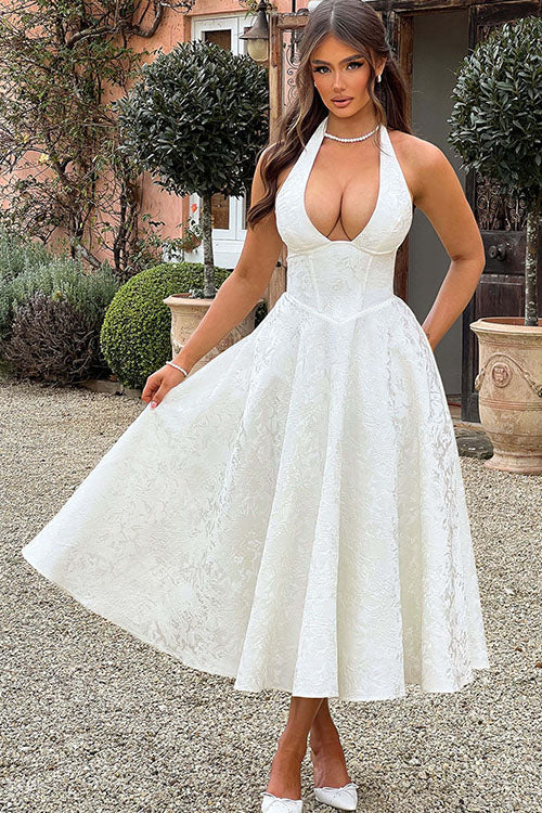 Genevieve™ | V-hals Halterneck Ærmeløs Jacquard Maxi Kjole