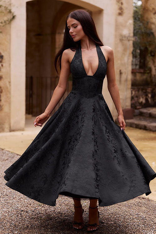 Genevieve™ | V-hals Halterneck Ærmeløs Jacquard Maxi Kjole