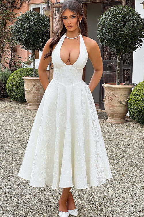 Genevieve™ | V-hals Halterneck Ærmeløs Jacquard Maxi Kjole