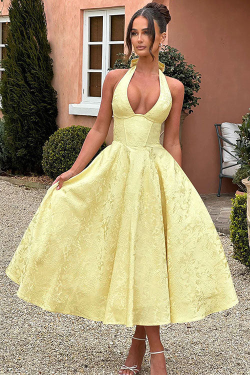 Genevieve™ | V-hals Halterneck Ærmeløs Jacquard Maxi Kjole