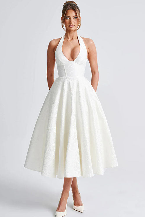 Genevieve™ | V-hals Halterneck Ærmeløs Jacquard Maxi Kjole