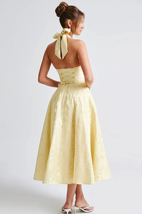 Genevieve™ | V-hals Halterneck Ærmeløs Jacquard Maxi Kjole