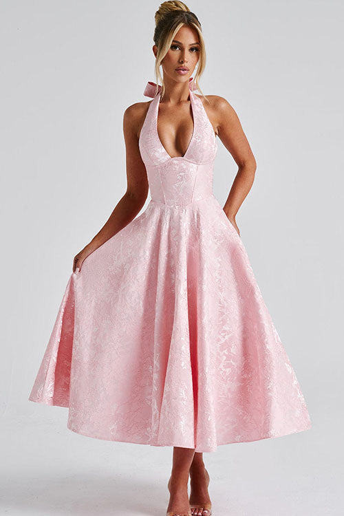 Genevieve™ | V-hals Halterneck Ærmeløs Jacquard Maxi Kjole
