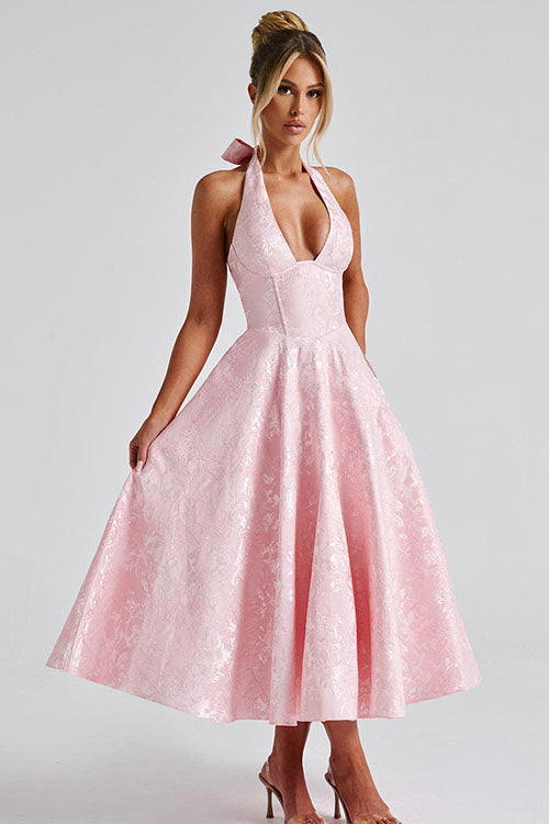 Genevieve™ | V-hals Halterneck Ærmeløs Jacquard Maxi Kjole