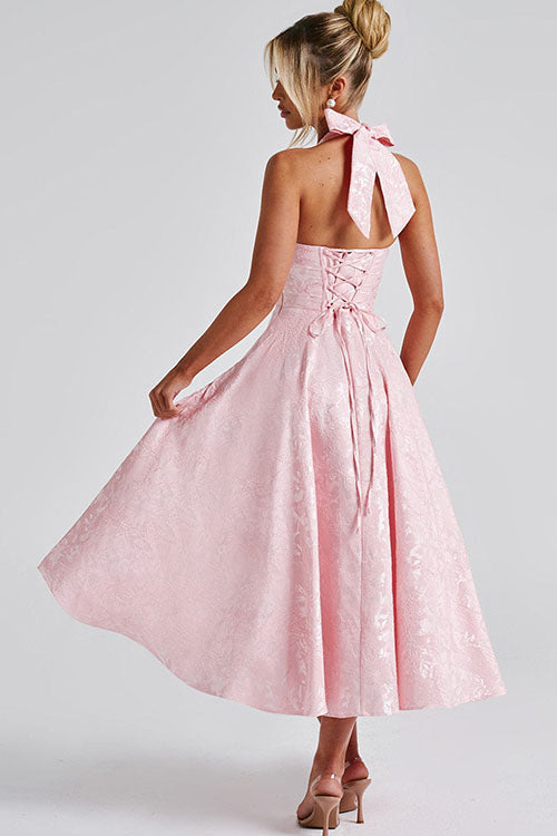 Genevieve™ | V-hals Halterneck Ærmeløs Jacquard Maxi Kjole