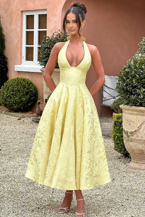 Genevieve™ | V-hals Halterneck Ærmeløs Jacquard Maxi Kjole