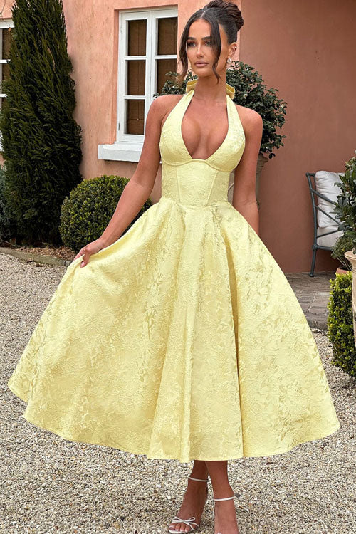 Genevieve™ | V-hals Halterneck Ærmeløs Jacquard Maxi Kjole