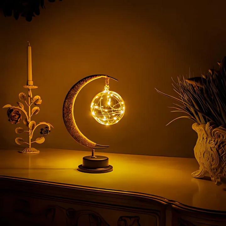 Elegant Glas LED Bordlampe med Månelys Design