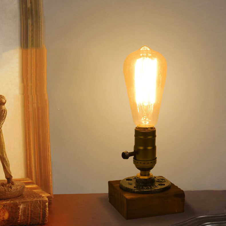Industriel Jern Bordlampe med Fyrretræs Accent