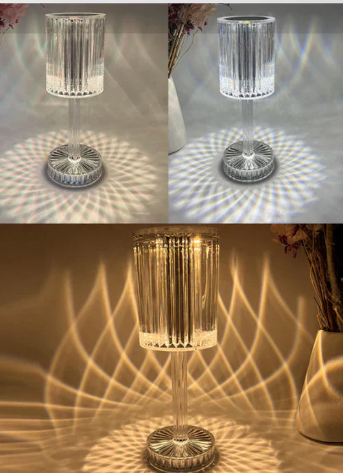 Dæmpbar Krystal Bordlampe med USB Opladning