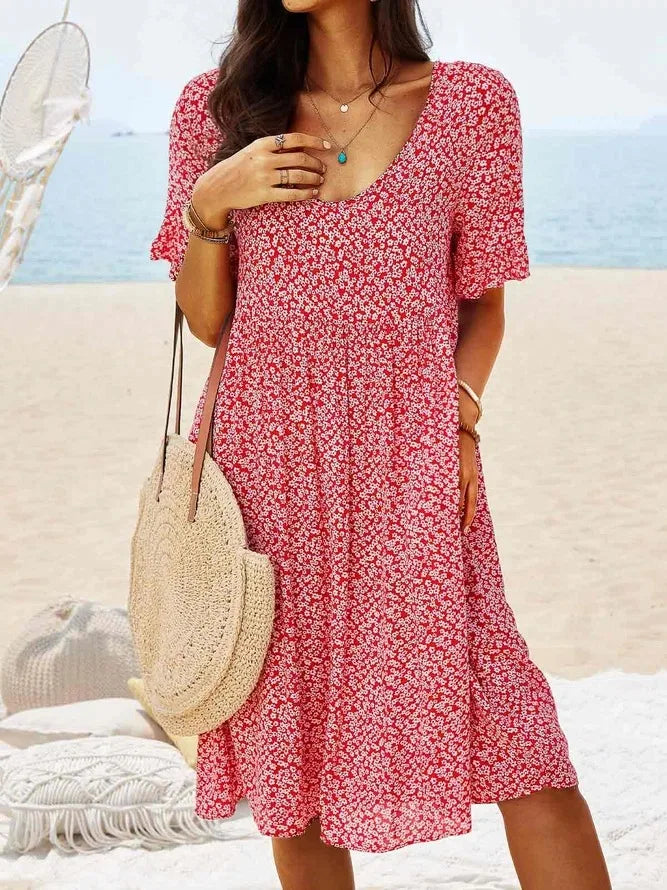 Daisy | Kvinders Ditsy Floral V-Hals Korte Ærmer Smock Kjole