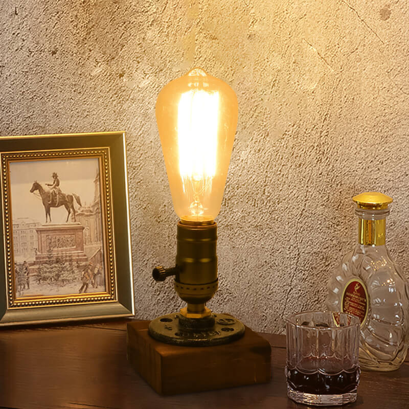 Industriel Jern Bordlampe med Fyrretræs Accent