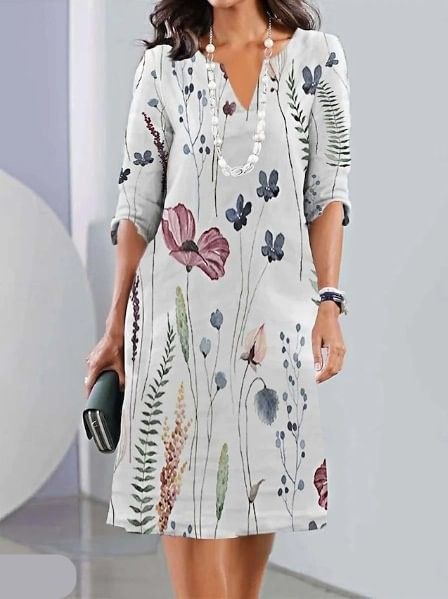Stephanie™ | Blomstret Print Dobbelt Tunika Kjole