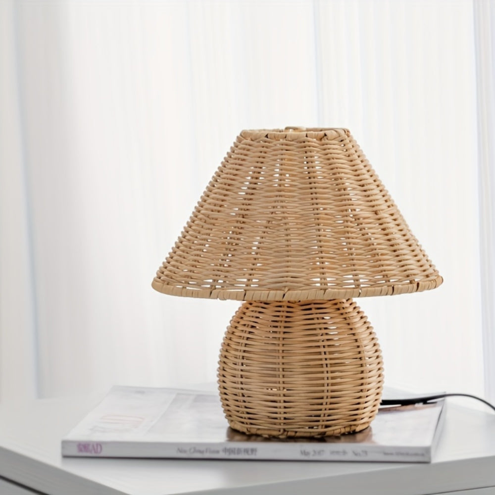 Håndlavet Rattan Bordlampe med Varm Belysning