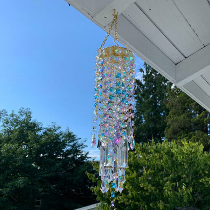 Krystal Glas Vindklokke med Farverige Perler