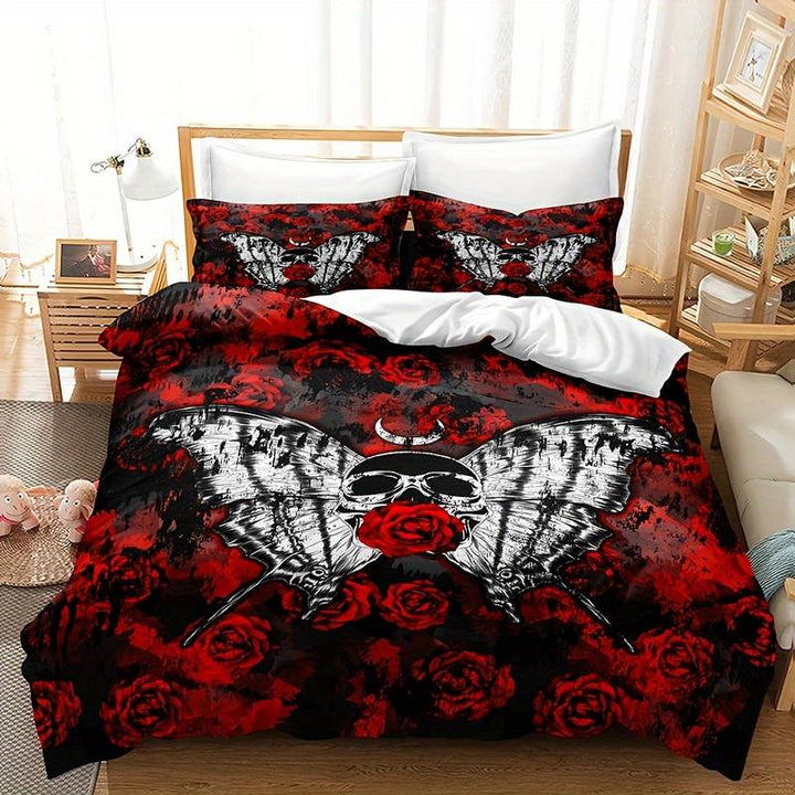 Skull og Rose Duvet Cover Sæt i Mikrofiber