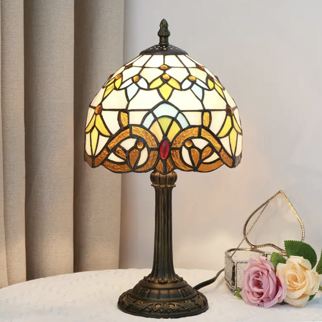 Tiffany-stil Bordlampe med LED Lys i Farvet Glas