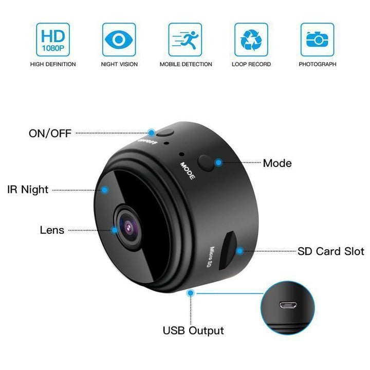 1080p WiFi Mini Kamera med Nattesyn og Bevægelsesdetektion