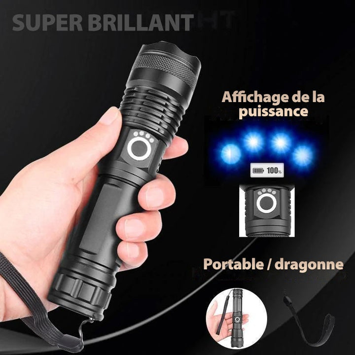 Genopladelig Taktisk LED Lommelygte 90000 Lumen Vandtæt Aluminium